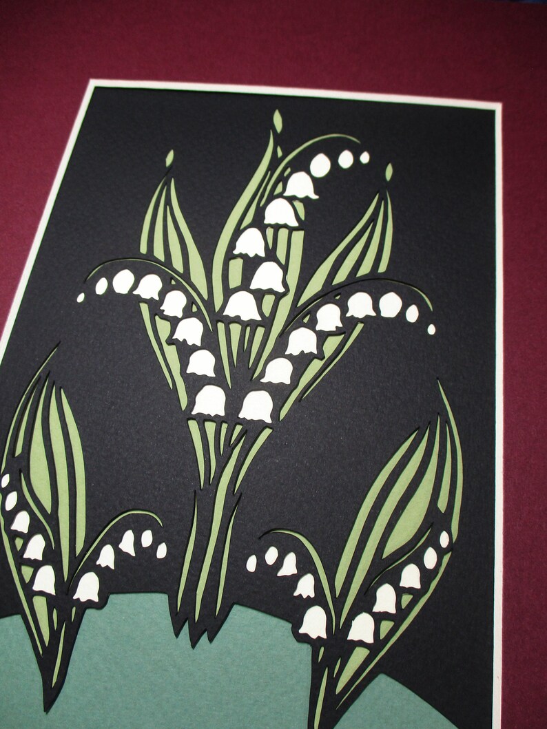 Spring Flowers 8x10 Art Deco Lily of the Valley Paper Cutting