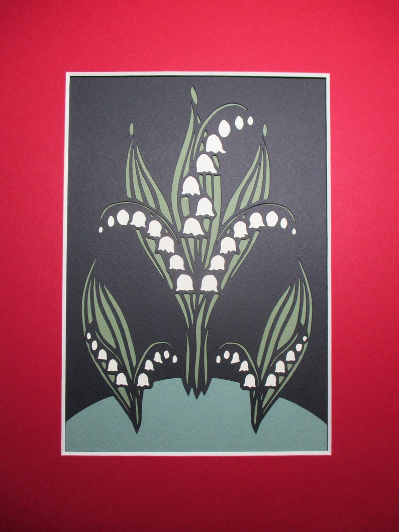 Spring Flowers 8x10 Art Deco Lily of the Valley Paper Cutting