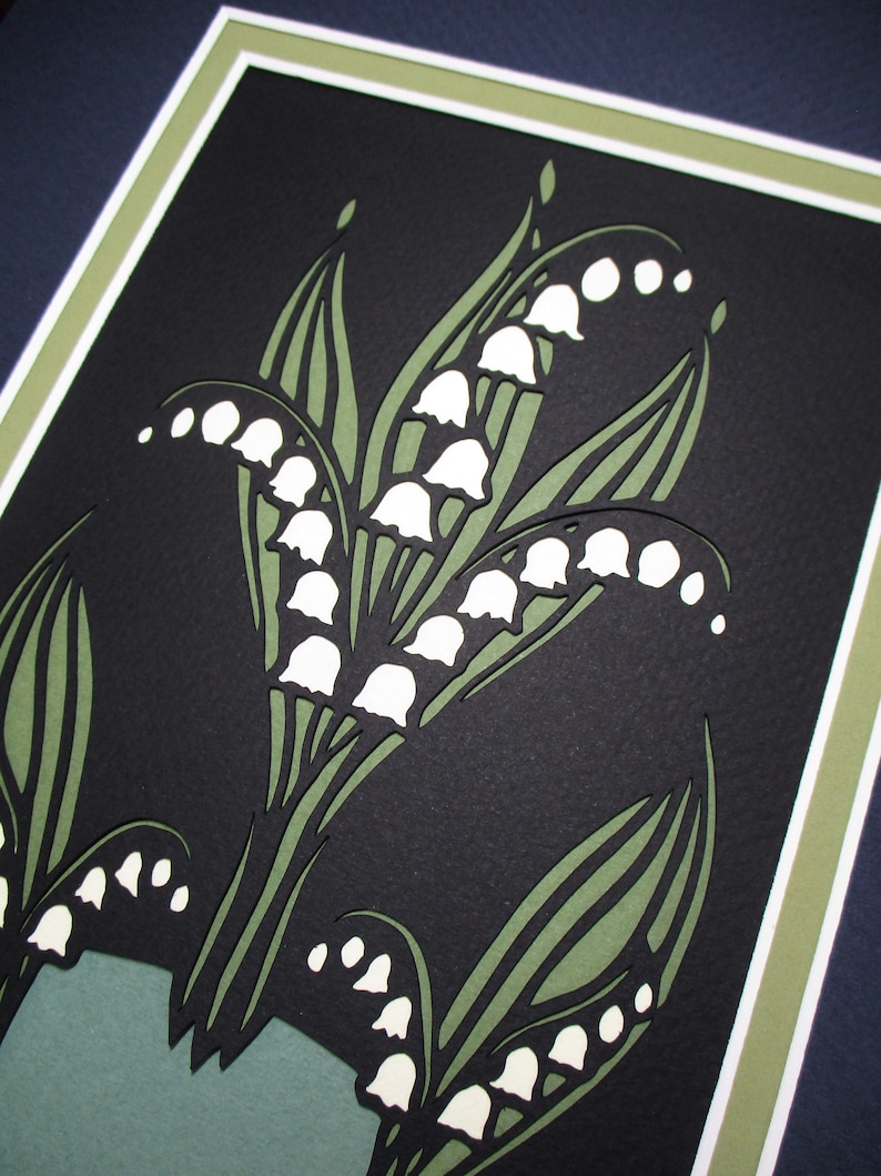 Spring Flowers 8x10 Art Deco Lily of the Valley Paper Cutting