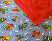 Airplane Teddy Baby Toddler Self-Binding Flannel Blanket