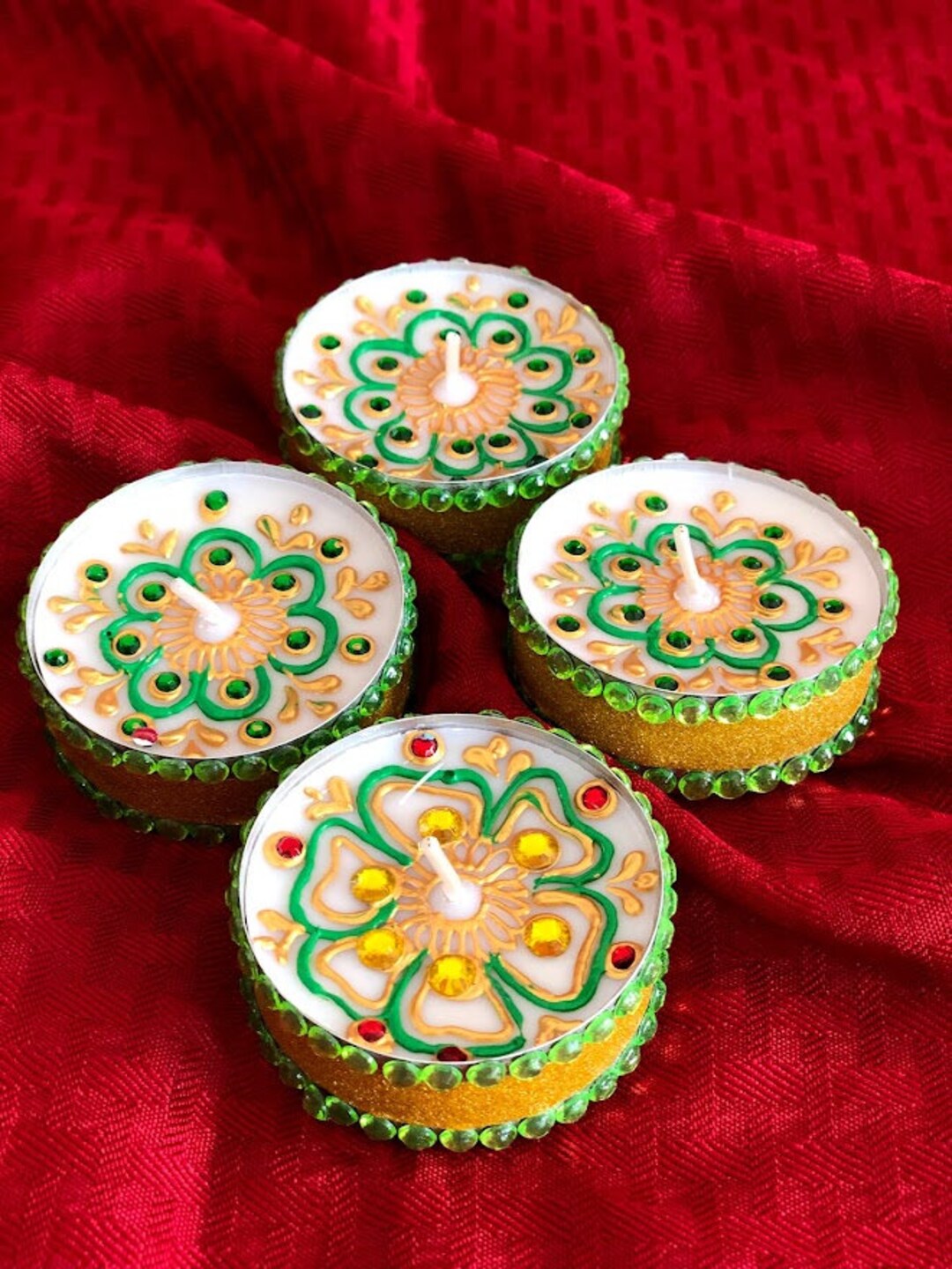 Hand Painted Henna Jumbo Tea Light Candles Set of 3 Unique Diwali