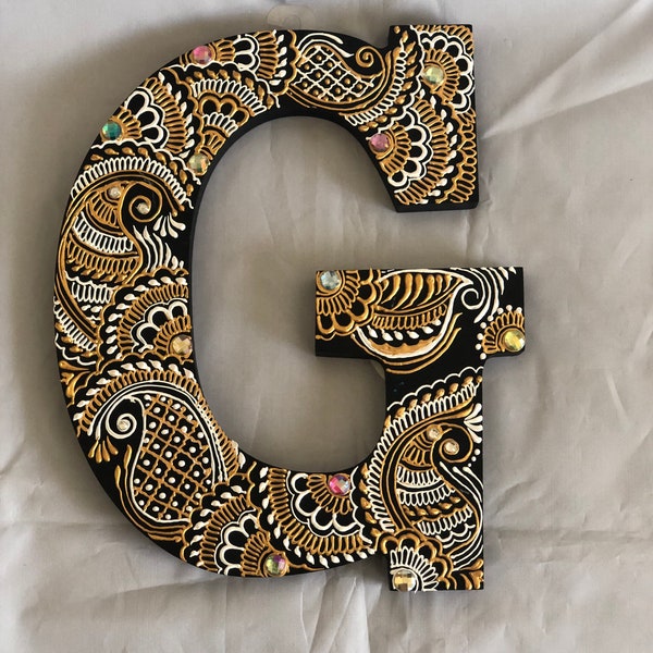 Henna Designed Alphabet/Hand Painted Wooden Letters For Room Decor/Weddings/Parties/Bridal Showers/Gifts- FREE SHIPPING