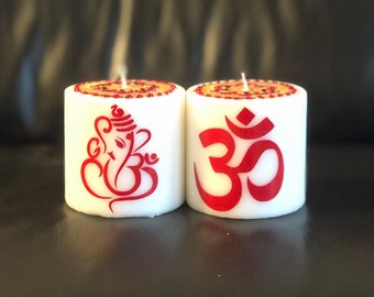 Meditation/OM / Ganesha/ Yoga Candles - /Unique gift, Hand Painted, Henna Candles- Housewarming/wedding favor