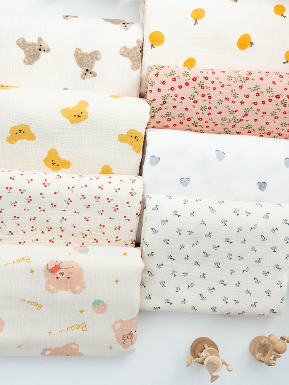 Double Layered Gauze Muslin Fabric,100% Cotton Muslin Fabric for Babies, Soft Plain Muslin Cotton Fabric, Apparel Fabric,By the Half Yard