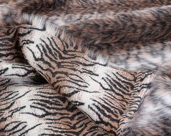 Faux Fake Fur Animal Coat Costume Fabric, Tiger Pattern Faux Fur, Quilting Shoemaking Upholstery Fabric, By the Half Yard