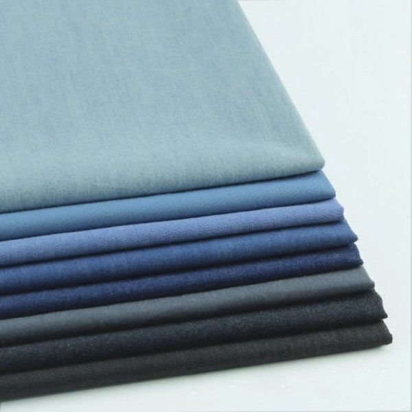 Chambray Fabric, Summer Cotton Fabric, Lightweight Chambray Fabric, Blue Chambray Fabric By the Half Yard