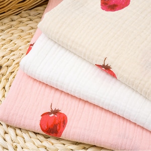 Double Layered Gauze Muslin Fabric, Strawberry Fabric, 100% Cotton Muslin Fabric for Babies,Soft Plain Muslin Cotton Fabric,By the Half Yard