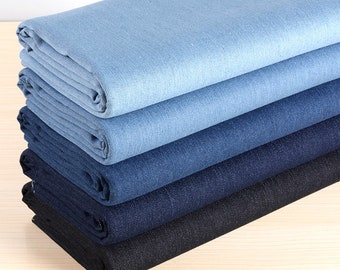 Denim Fabric, Washed Denim Fabric,  Thick Denim Fabric, Jacket Skirt Shirt Dress Denim Fabric by the half yard