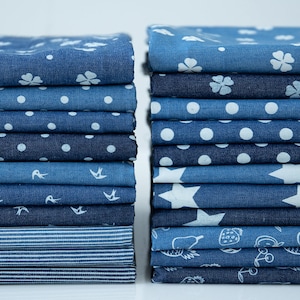 Blue Printed Denim Fabric, Lightweight Denim Fabric, Washed Denim Fabric, Soft Denim, Cotton Denim, Jean Fabric, By The Half Yard