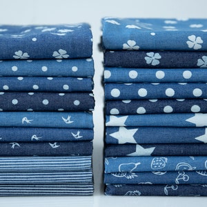 Tissu denim imprimé bleu, tissu denim léger, tissu denim lavé, denim doux, denim de coton, tissu en jean, mètre carré