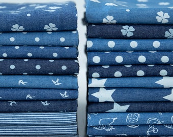 Floral Printed Denim Fabric Blue Stretch Cotton Denim Fabric by
