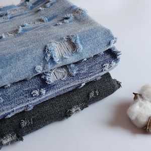 Denim Fabric, Cotton Denim, Jean Fabric, Washed Denim By the Half Yard