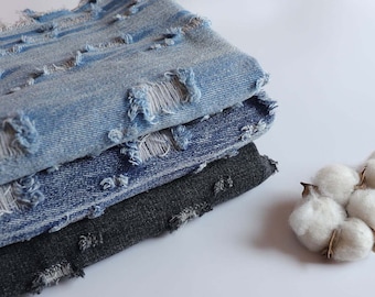 Denim Fabric, Cotton Denim, Jean Fabric, Washed Denim By the Half Yard