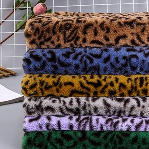 Faux Fake Fur Animal Long Pile Coat Costume Fabric, 10cm Leopard Print Faux Rex Rabbit Fur, Quilting Upholstery Fabric, By the Half Yard