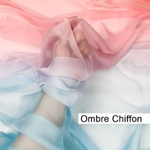 Lichtgewicht tweekleurige ombre chiffon, 30D pure chiffon tissu avondjurkstof met kleurovergang, kostuumstof jurken, op maat gesneden
