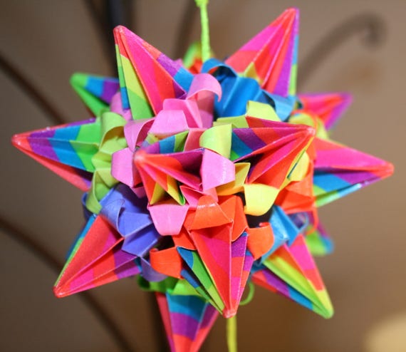 Origami Rainbow Spike Ball Kusudama Hanging Ornament