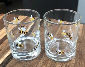 Hand Painted Bee Shot Glasses (Set of 2)