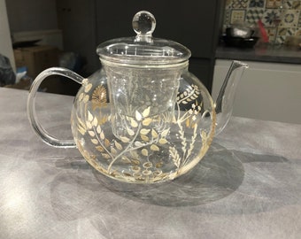 Hand Painted Boho rustic design glass teapot  can be personalised wedding, Mother’s Day,  Christmas or birthday gift