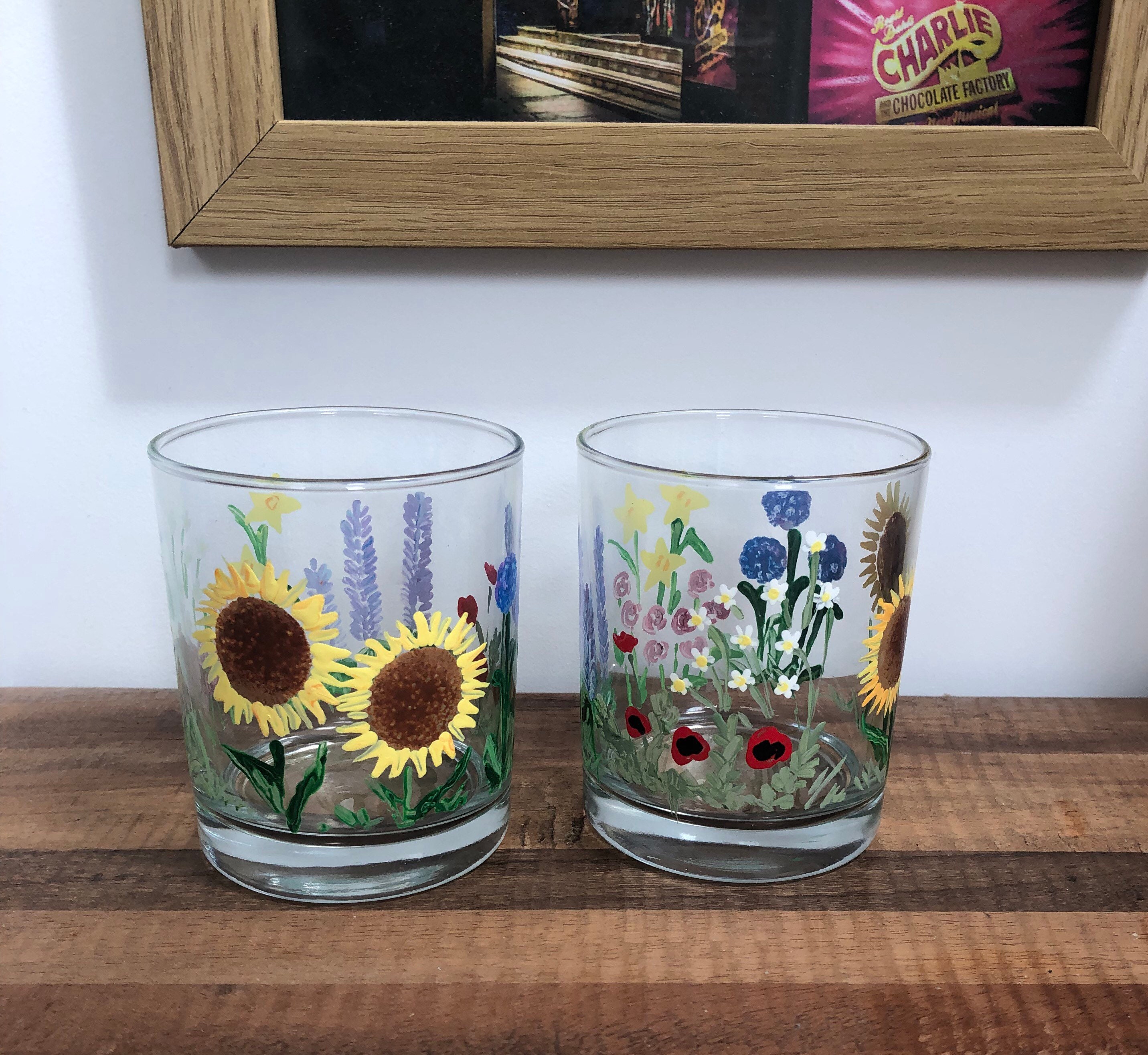 Pair of Hand painted small tumblers flower garden Etsy