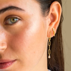 Link chain earrings, gold chain studs, dangle chain stud earrings, chain drop earrings, paper clip chain earrings, minimalist earrings image 1