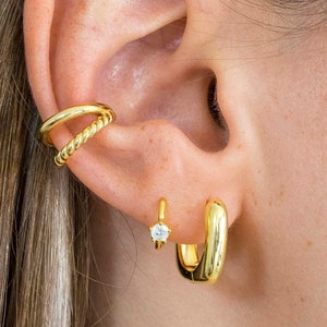 Double ear cuff, dainty gold ear cuff, simple ear cuff, minimalist ear cuff, dainty gold ear cuff earrings, double silver ear cuff image 1