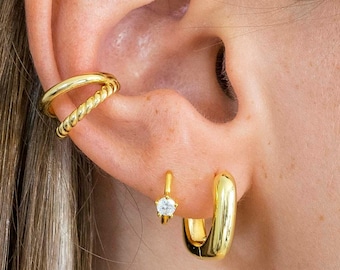 Double ear cuff, dainty gold ear cuff, simple ear cuff, minimalist ear cuff, dainty gold ear cuff earrings, double silver ear cuff