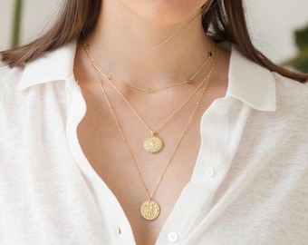 Zodiac sign necklace, celestial necklace, star sign necklace, gold medallion, layering necklace, gemini necklace, gold disc necklace