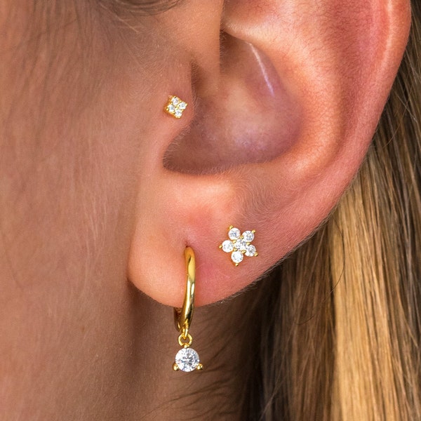 Clous de fleurs, boucle d'oreille piercing, petits clous, boucle d'oreille à visser, clous d'haltères, clous minimaux, boucles d'oreilles délicates, petits clous d'or, clous hélicoïdaux