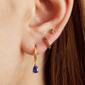 Small rainbow hoops, gold hoop earrings, multicolored hoop earrings, dainty earrings, tiny hoops, minimalist earrings, huggie earrings