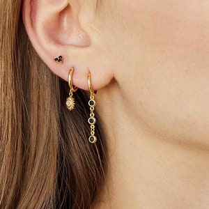 Dainty earrings, hoop earrings, chain hoop earrings, dangle chain earrings, delicate earrings, dangle hoops, cz hoops, gold hoops