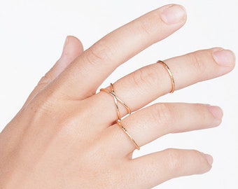 Open X ring, gold criss cross ring, cross X ring, delicate gold ring, stacking ring, minimalist jewelry, gold minimalist ring, double ring