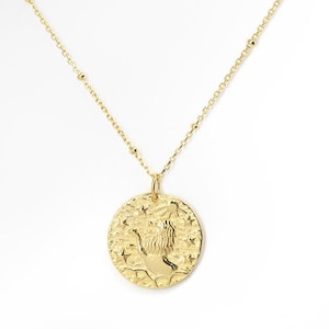 Gold pendant necklace, horoscope necklace, celestial necklace, leo necklace, astrology jewelry, gold zodiac necklace, gold medallion