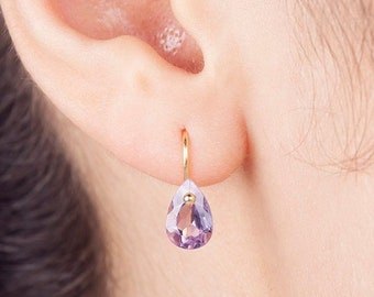 Amethyst earrings, gemstone drop earrings, amethyst dangle earrings, dainty crystal earrings, birthstone earrings, dainty hook earrings