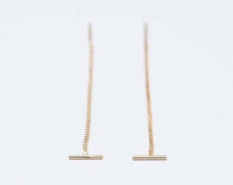 Gold threader earrings, chain dangle earrings, ear threaders, bar threader earrings, long chain earrings, minimal earrings, dainty earring