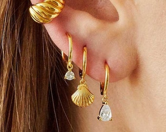 Dainty hoops, gold hoops, dangle hoops, tiny hoops, minimal hoops, gold cz hoops, delicate gold hoops, stacking hoops, thin hoops