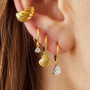 Dainty hoops, gold hoops, dangle hoops, tiny hoops, minimal hoops, gold cz hoops, delicate gold hoops, stacking hoops, thin hoops