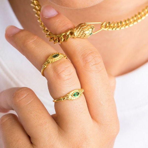 Anello con sigillo sottile, anello boho in oro, anello smeraldo delicato, anello dichiarazione in oro, anello impilabile, anello magro, anello con sigillo di smeraldo, anello in zircone