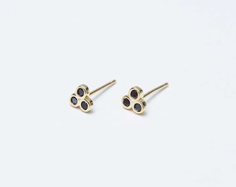 Black stone earrings - tiny stud earrings - black studs - minimalist stud earrings - dainty studs - tiny gold earrings -small stud earrings