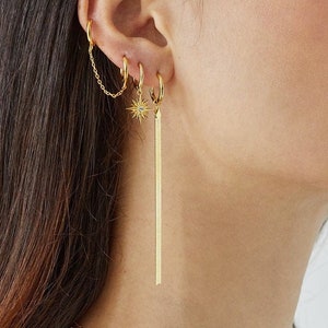 Gold hoops, dainty hoop earrings, charm hoops, minimal hoops, gold chain hoops, minimal earrings, dainty earrings, dangle hoop earrings