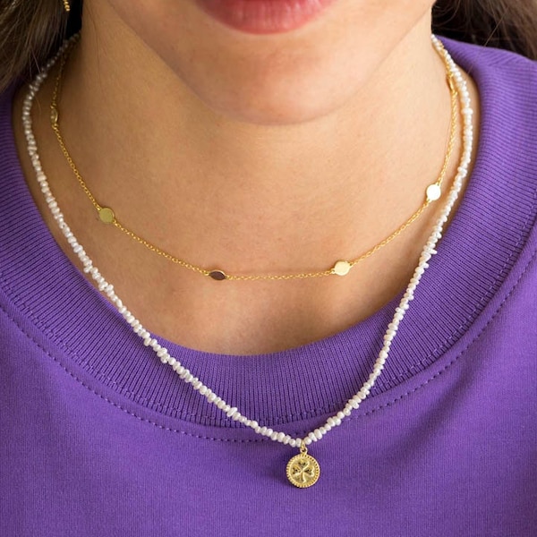 Collier de disque minuscule, choker de pièce minimal, collier de pièces délicat, collier de disque minimal, collier de superposition d’or, choker délicat, collier en or