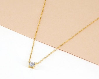 Dainty solitaire necklace, small diamond necklace, gold solitaire necklace, delicate necklace, minimal necklace, tiny diamond pendant