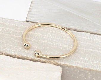 Dainty open ring, two ball open ring, gold adjustable ring, open band ring, stacking ring, tiny gold ring, tiny ball ring, dainty ring