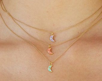 Minimal necklace, tiny necklace, dainty gold necklace, half moon necklace, thin gold necklace, lilac charm necklace, minimalist choker