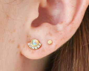 Opal stud earrings, gold opal earrings, mint opal earrings, tiny studs, small stud earring, delicate earring, minimalist earring, opal studs