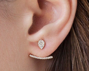 Boucle d’oreille avant arrière, veste d’oreille délicate, boucles d’oreilles minimales, veste d’oreille en or, boucles d’oreilles cz, veste d’oreille simple, boucles d’oreilles de veste d’oreille, boucles d’oreilles en or