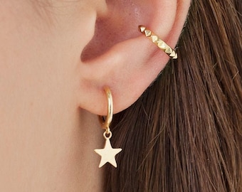 Star hoops, gold star hoops, star charm earrings, star hoop earrings, dainty hoops, gold star earrings, charm earrings, minimalist hoops