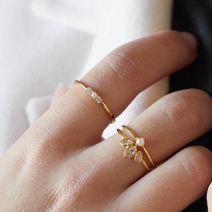 Dainty pearl ring, minimal ring, stacking ring, pearl gold ring, tiny ring,  stackable ring, delicate ring, promise ring, thin gold ring