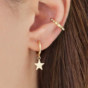 Star hoops, gold star hoops, star charm earrings, star hoop earrings, dainty hoops, gold star earrings, charm earrings, minimalist hoops