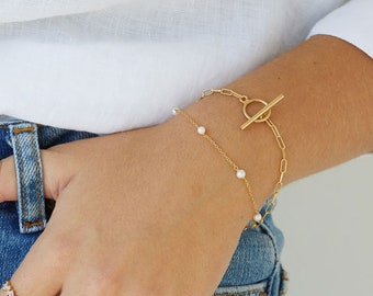 Link bracelet, T bar bracelet, chain bracelet, gold bracelet, minimal jewelry, dainty gold bracelet, paperclip bracelet, toggle bracelet