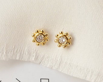 Tiny gold studs, mini studs, dainty gold studs, delicate stud earrings, minimal earrings, cz studs, minimalist studs, sun earrings